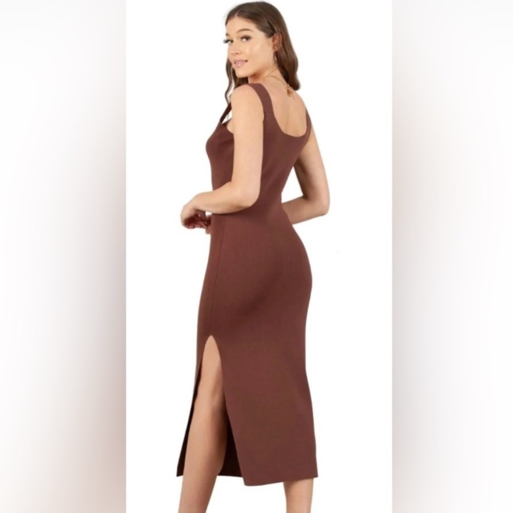 NWT Lucca Chic Brown Midi Dress with Side Slit Knit NEW
